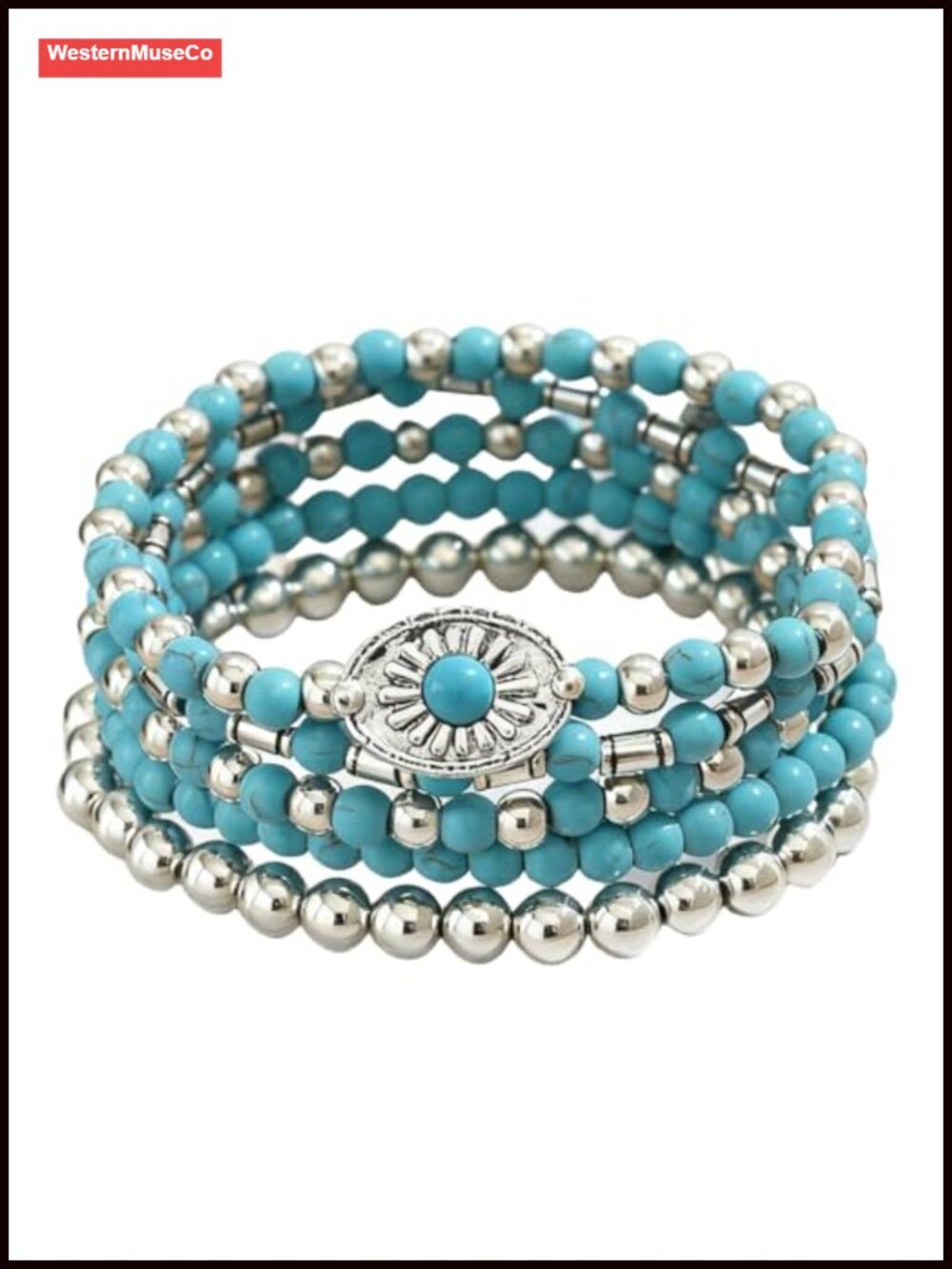 Turquoise Beaded Western Bracelet Cowgirl Charm Stackable Boho Jewelry